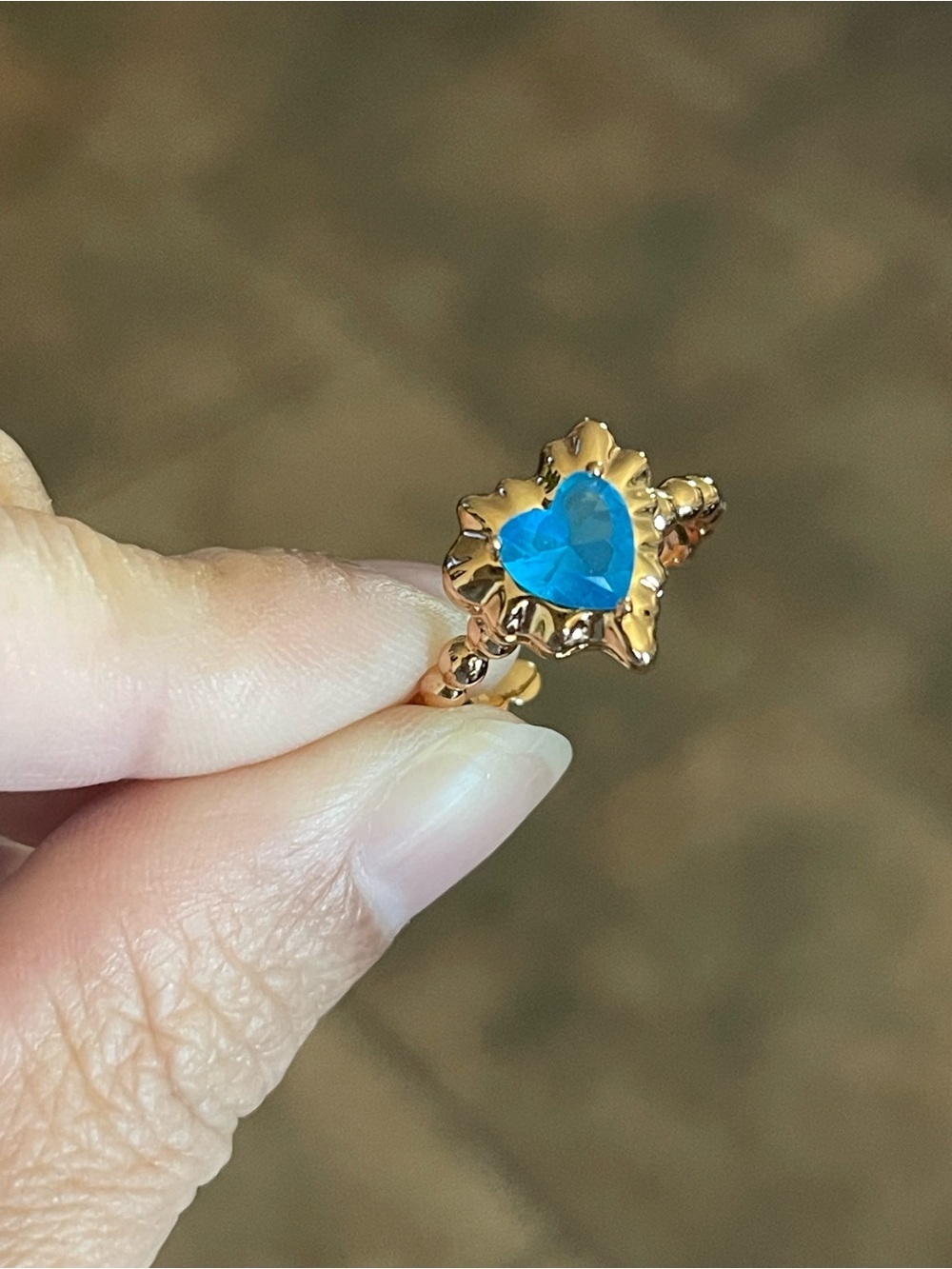 Gold Heart Blue Crystal Ring